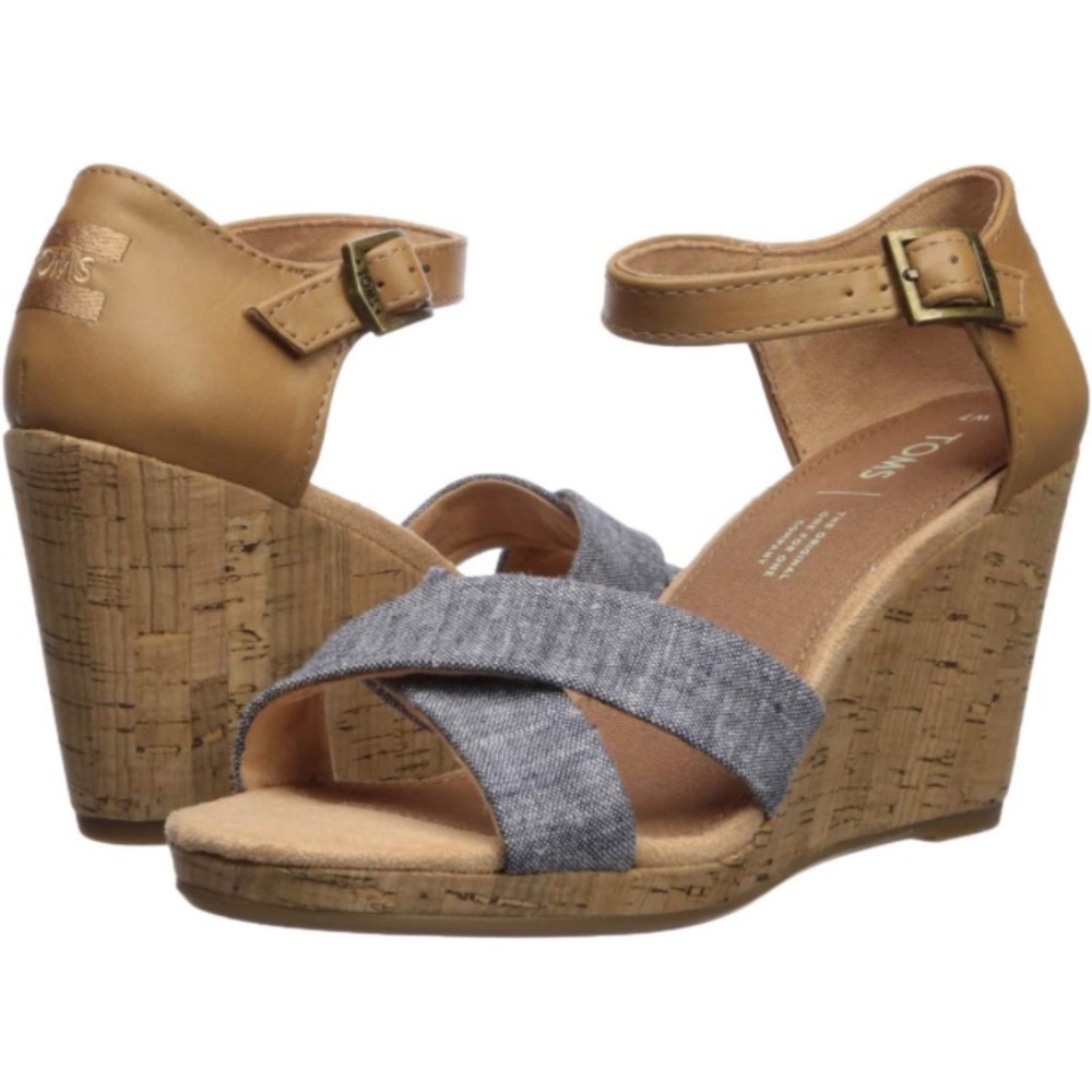 Toms Sienna Wedge Tan and Blue Wedge Sandals